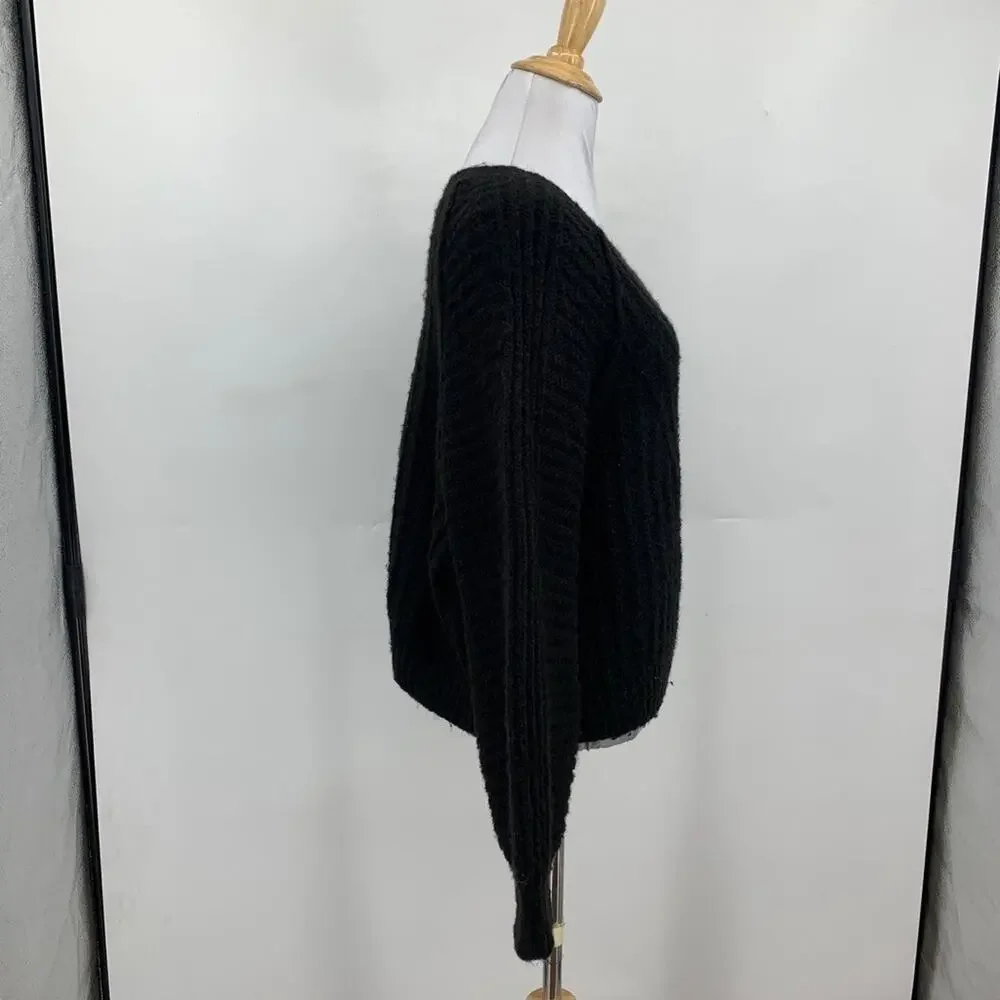 Free People Sweater Womens M Medium Black Carter Knit Balloon Sleeves Boxy